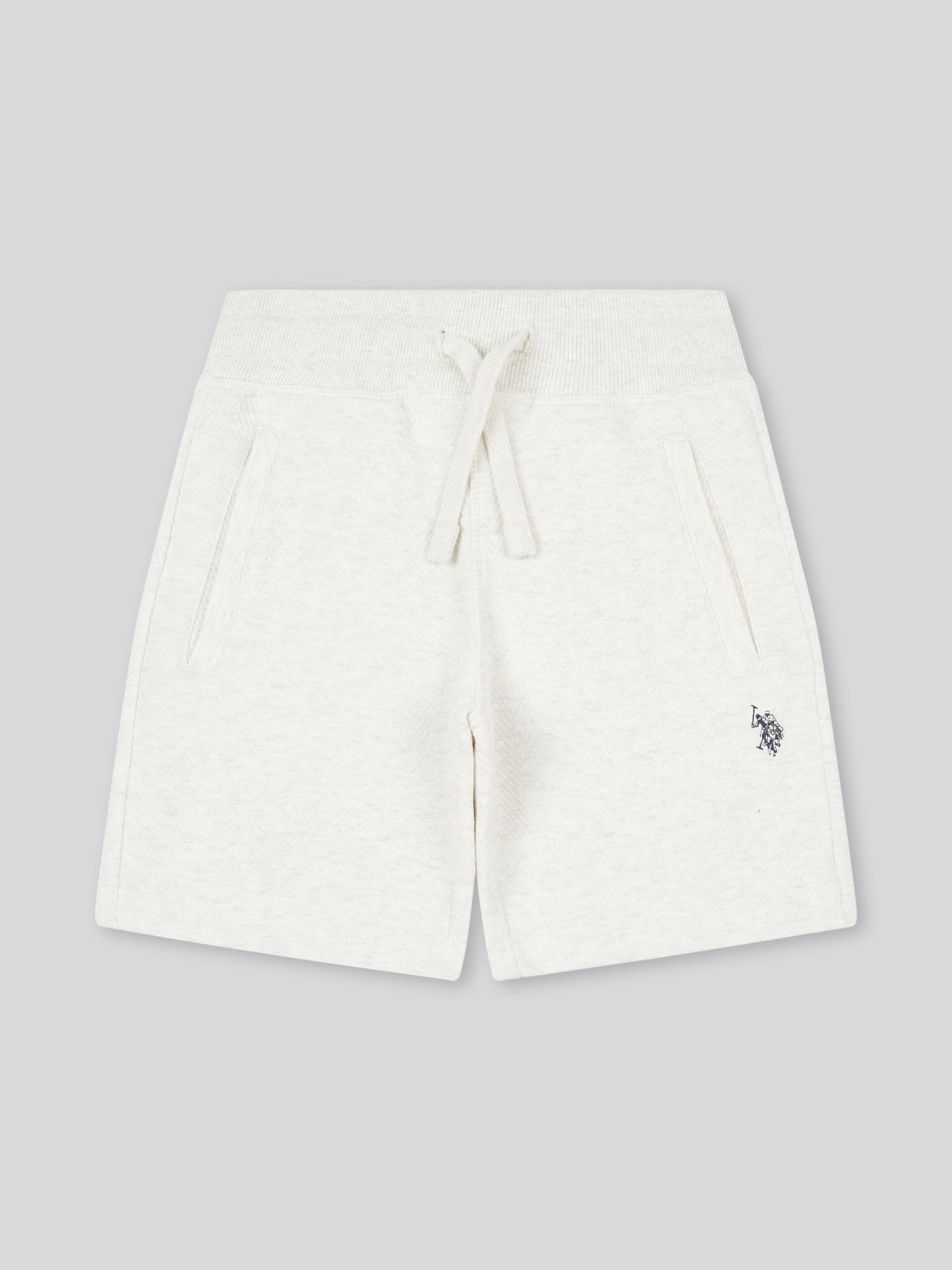 Boys Double Horsemen Herringbone Sweat Short in Light Grey Marl