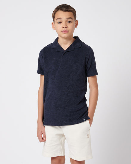Boys Terry Reverse Collar Polo Shirt in Dark Sapphire Navy