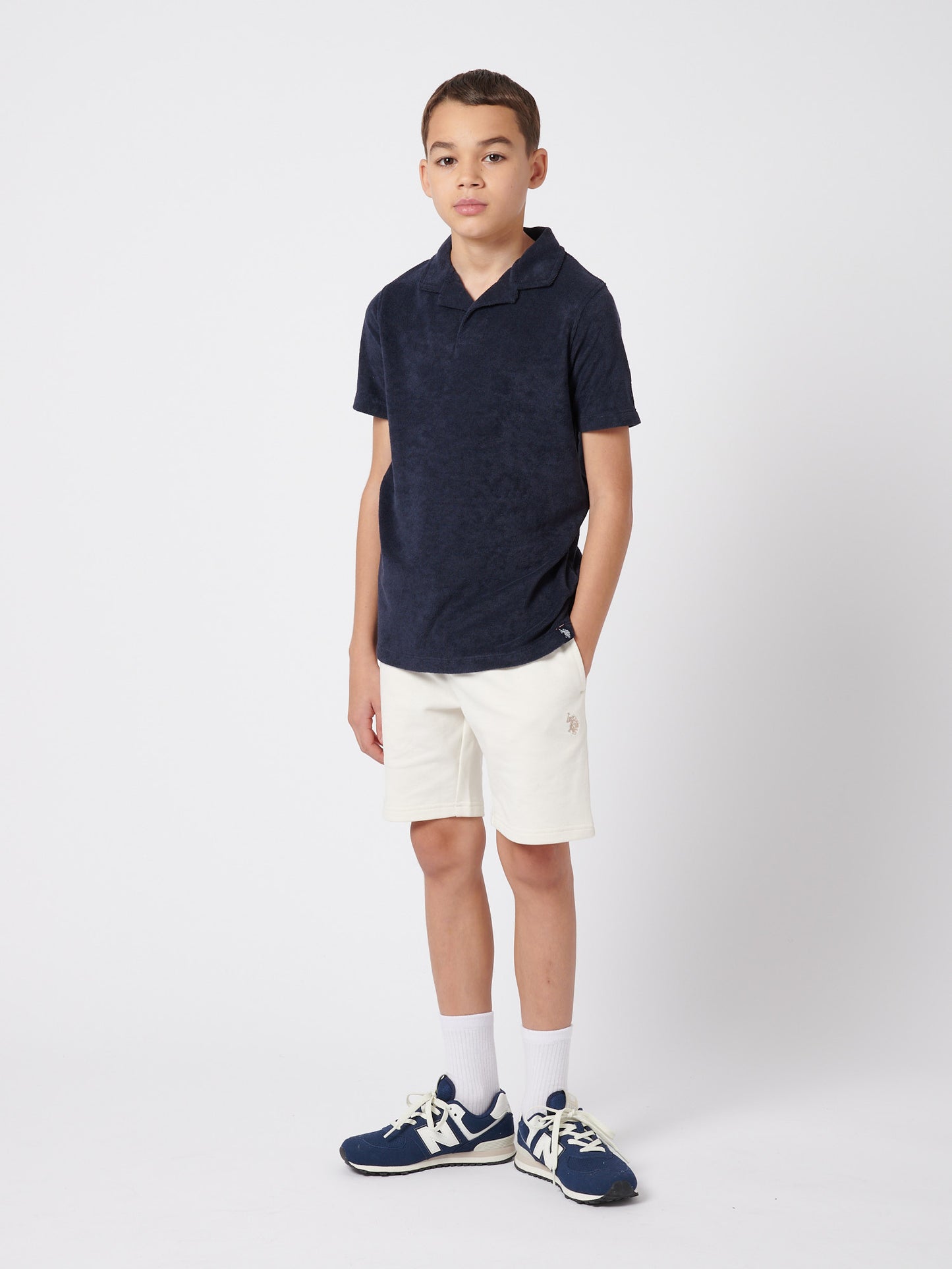 Boys Terry Reverse Collar Polo Shirt in Dark Sapphire Navy