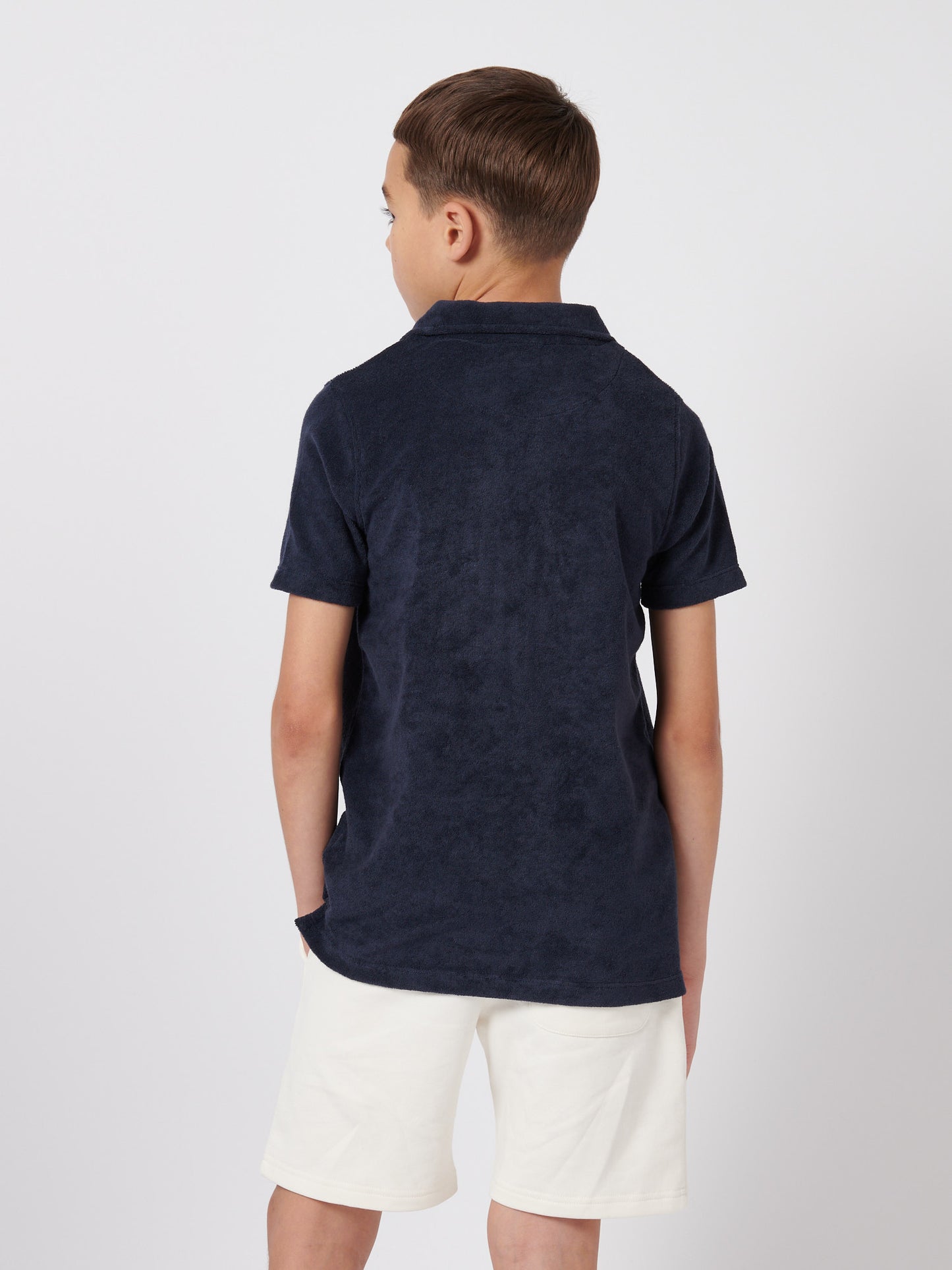 Boys Terry Reverse Collar Polo Shirt in Dark Sapphire Navy