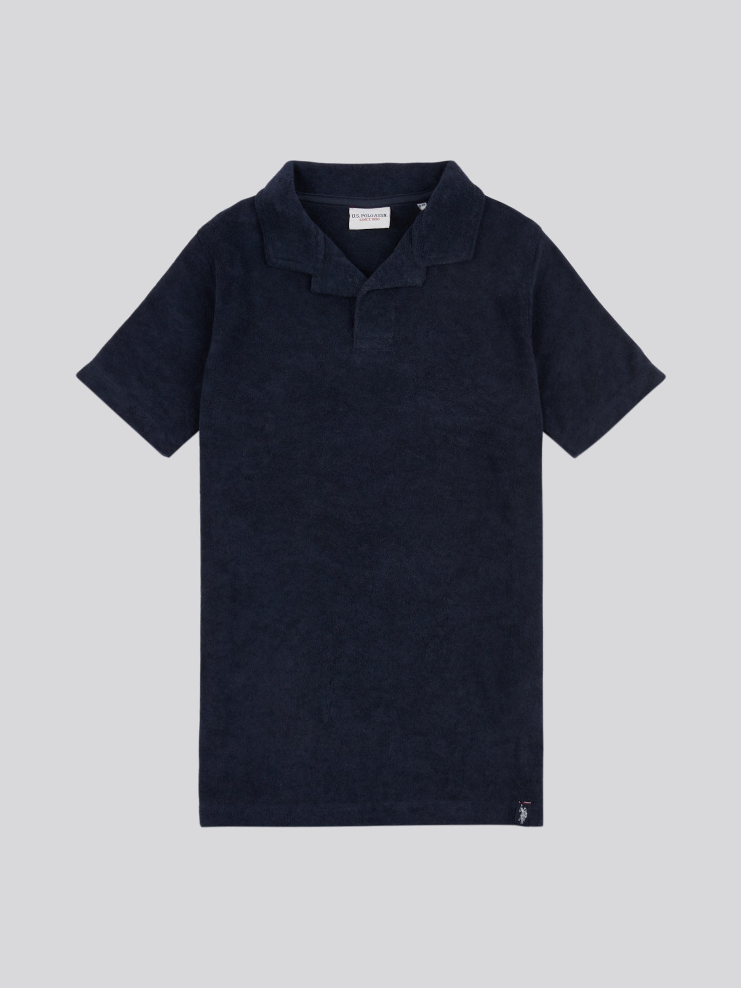 Boys Terry Reverse Collar Polo Shirt in Dark Sapphire Navy