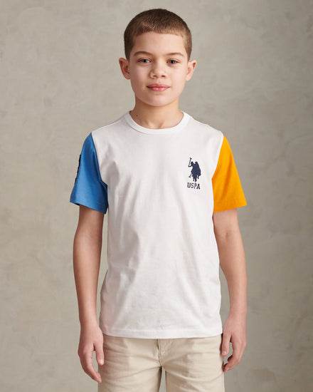 Boys Player 3 Colour Block T-Shirt Bright White