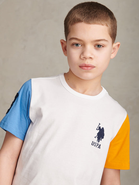 Boys Player 3 Colour Block T-Shirt Bright White
