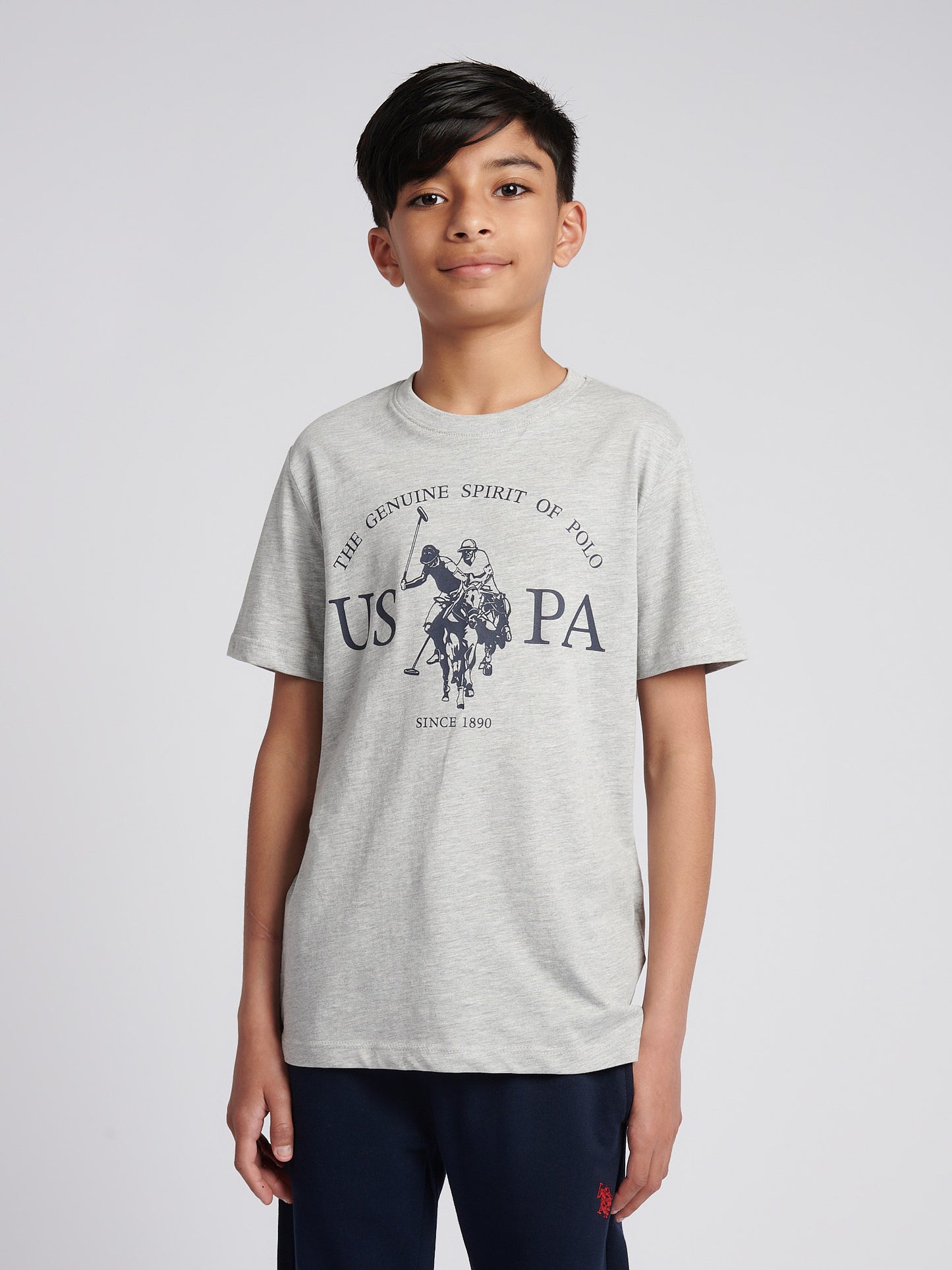 Boys USPA Print Graphic T-Shirt in Mid Grey Marl