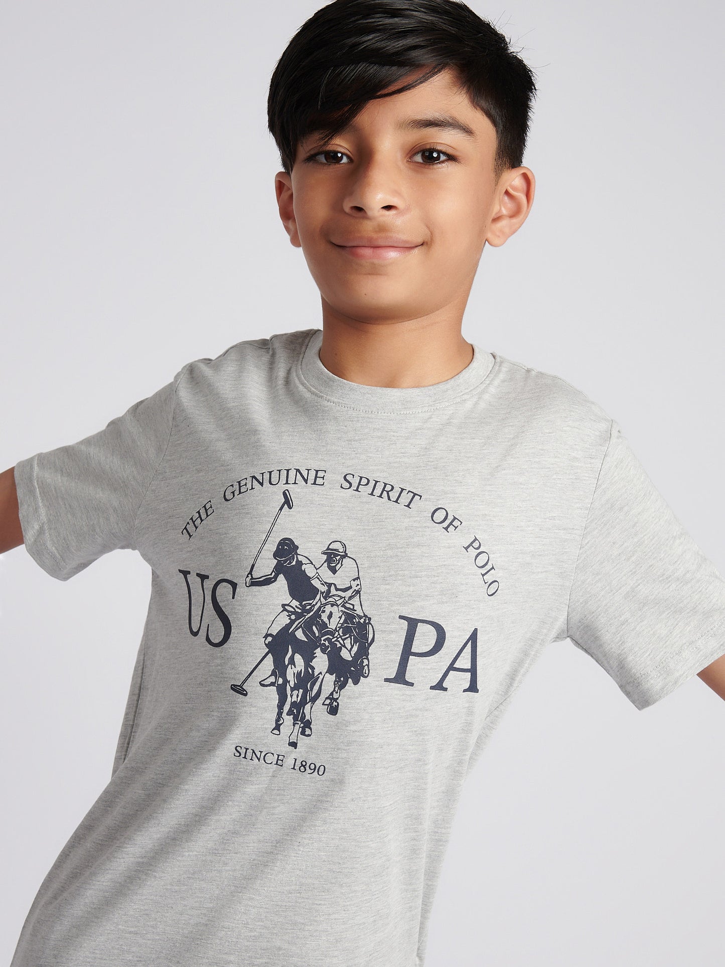Boys USPA Print Graphic T-Shirt in Mid Grey Marl