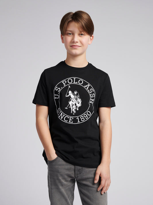 Boys USPA Circle Print T-Shirt in Black