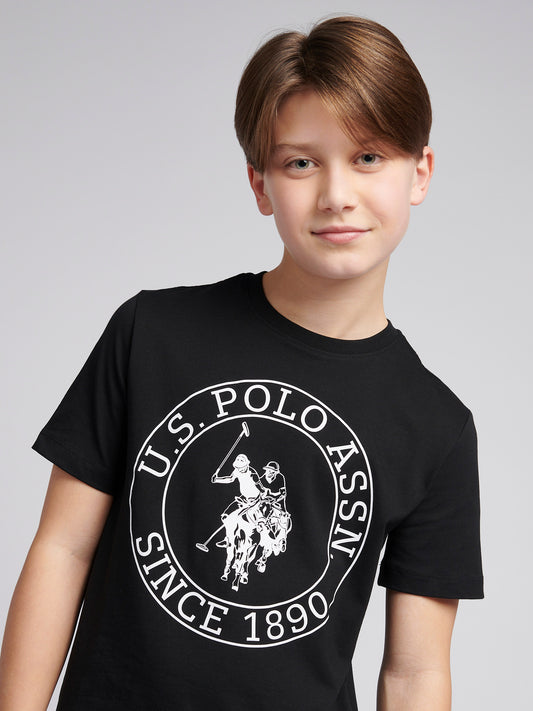 Boys USPA Circle Print T-Shirt in Black