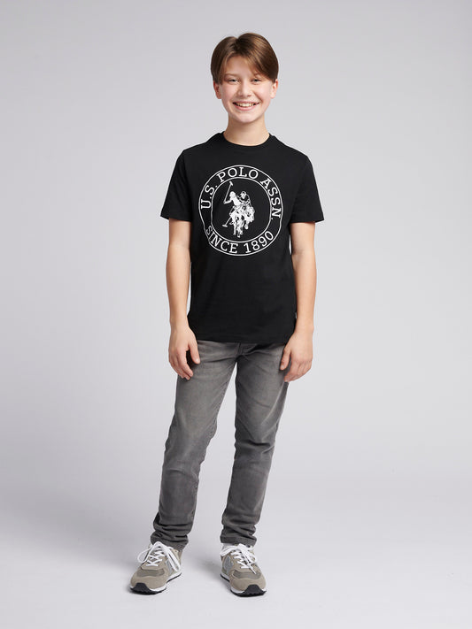 Boys USPA Circle Print T-Shirt in Black