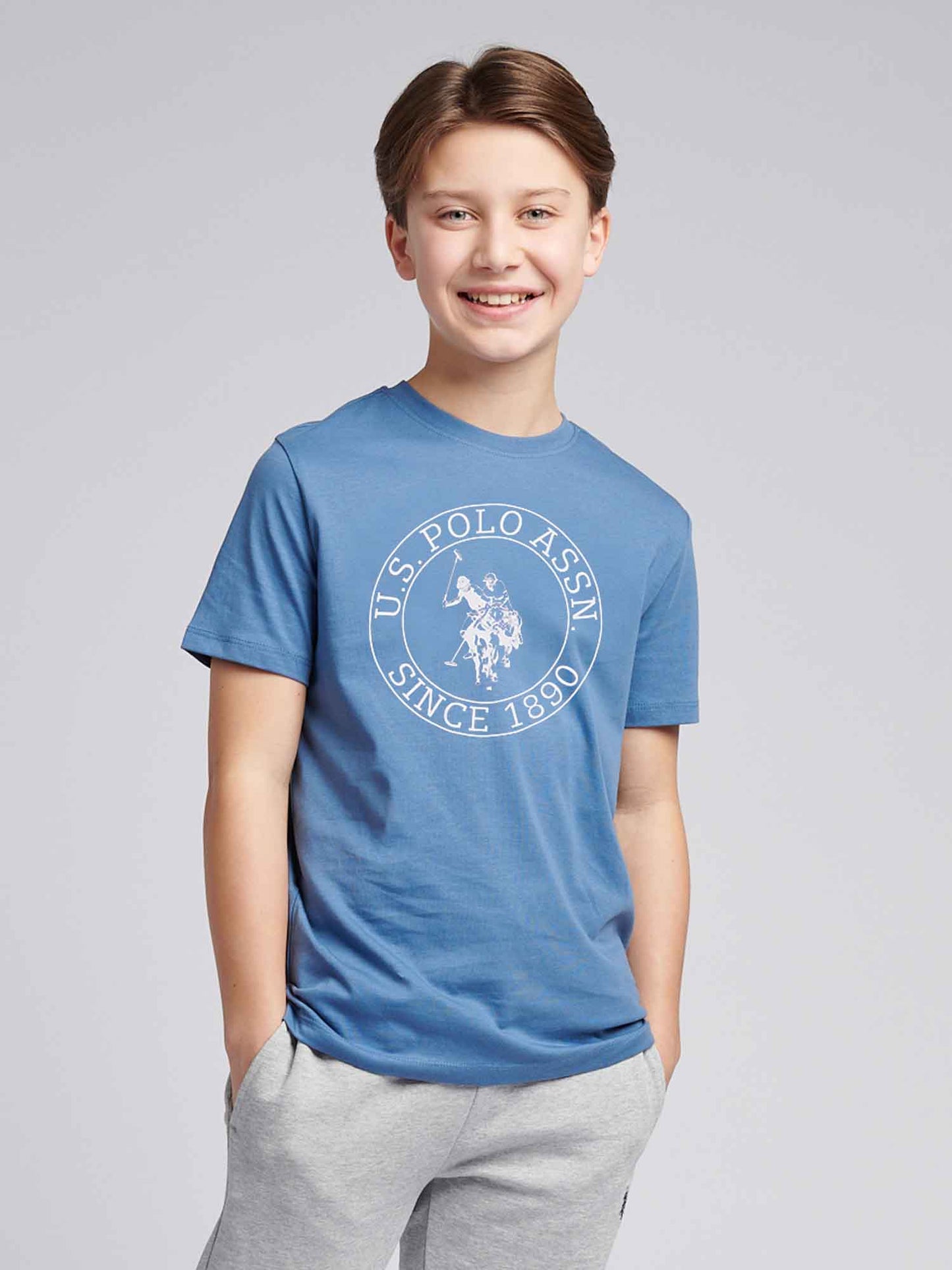 Boys USPA Circle Print T-Shirt in Blue Horizon