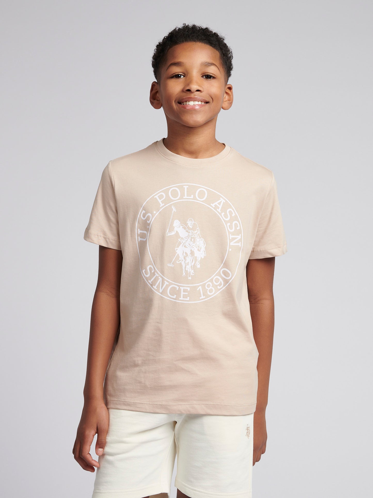 Boys USPA Circle Print T-Shirt in Doeskin