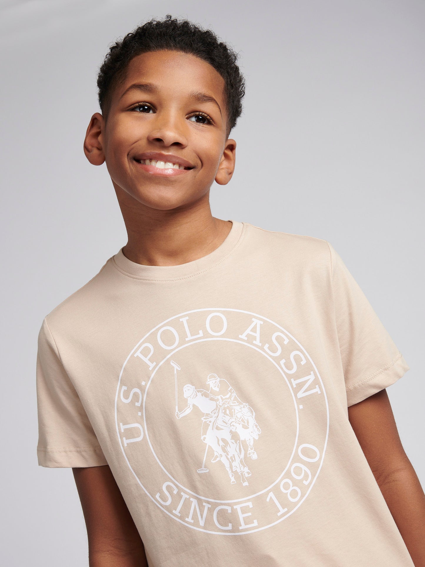 Boys USPA Circle Print T-Shirt in Doeskin
