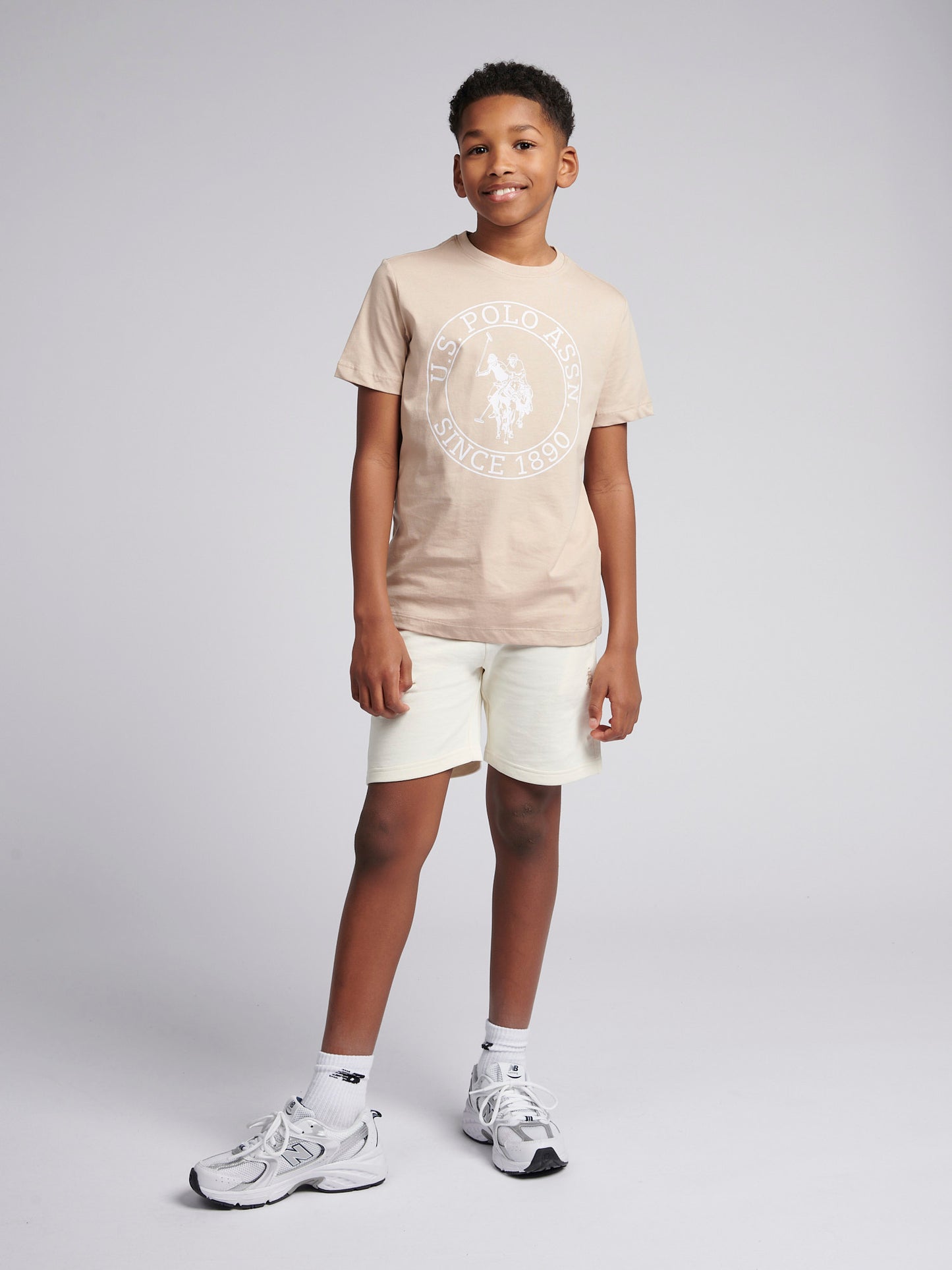 Boys USPA Circle Print T-Shirt in Doeskin