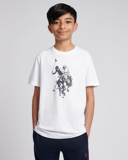 Boys Double Horsemen Graphic T-Shirt in Bright White