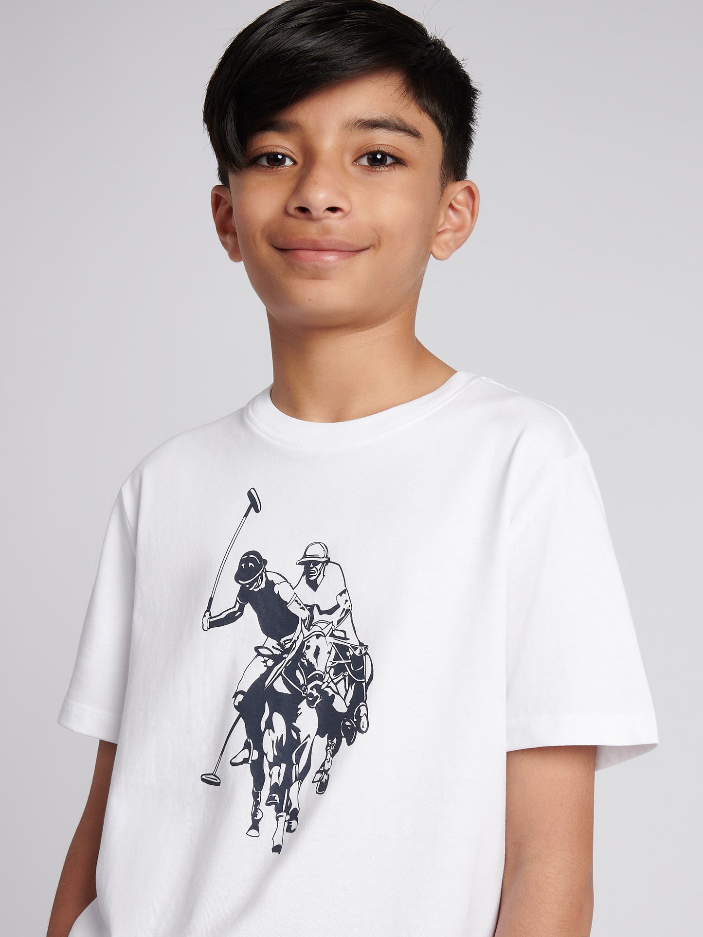 Boys Double Horsemen Graphic T-Shirt in Bright White
