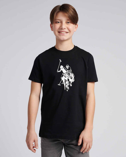 Boys Double Horsemen Graphic T-Shirt in Black