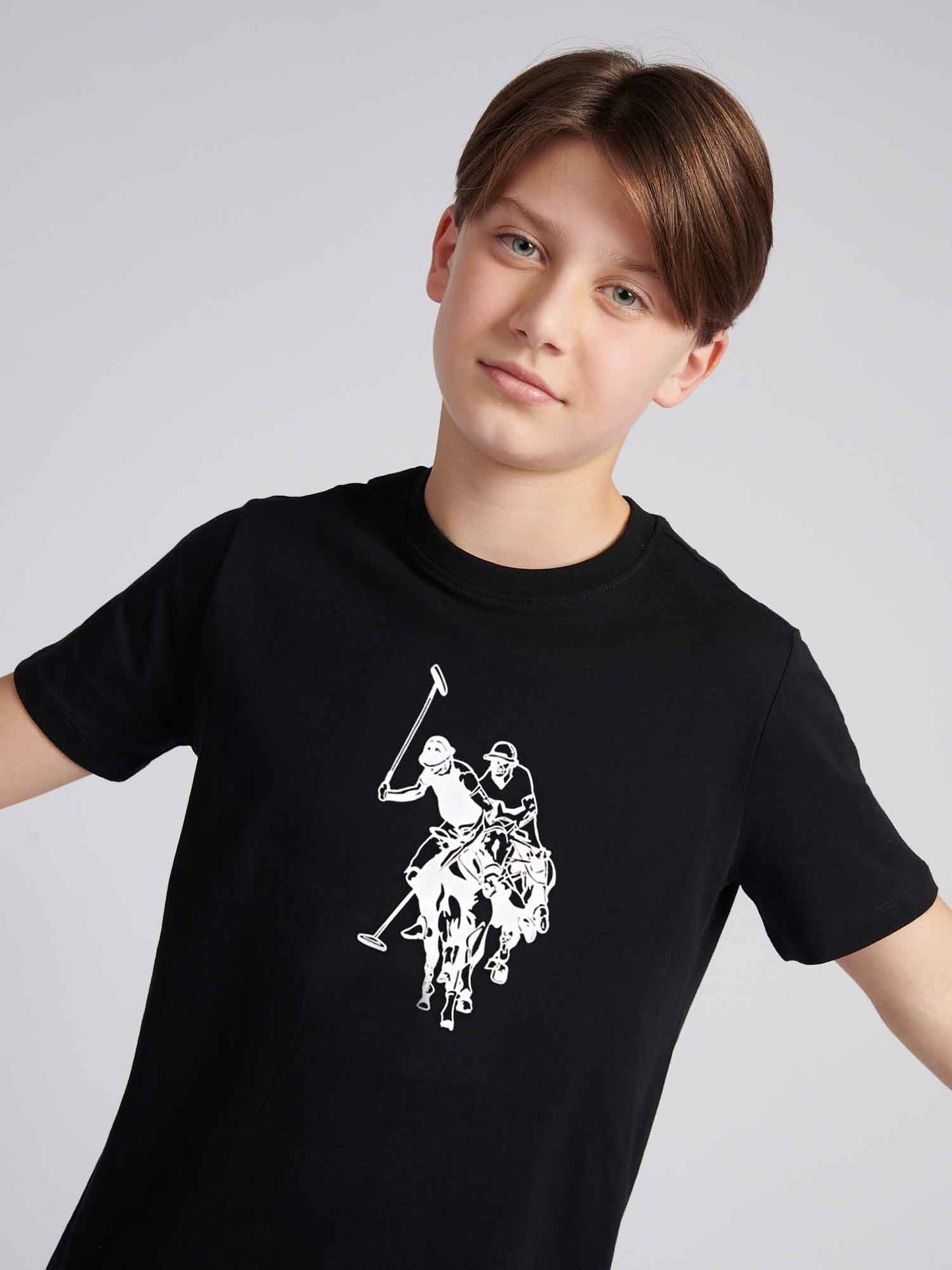 Boys Double Horsemen Graphic T-Shirt in Black