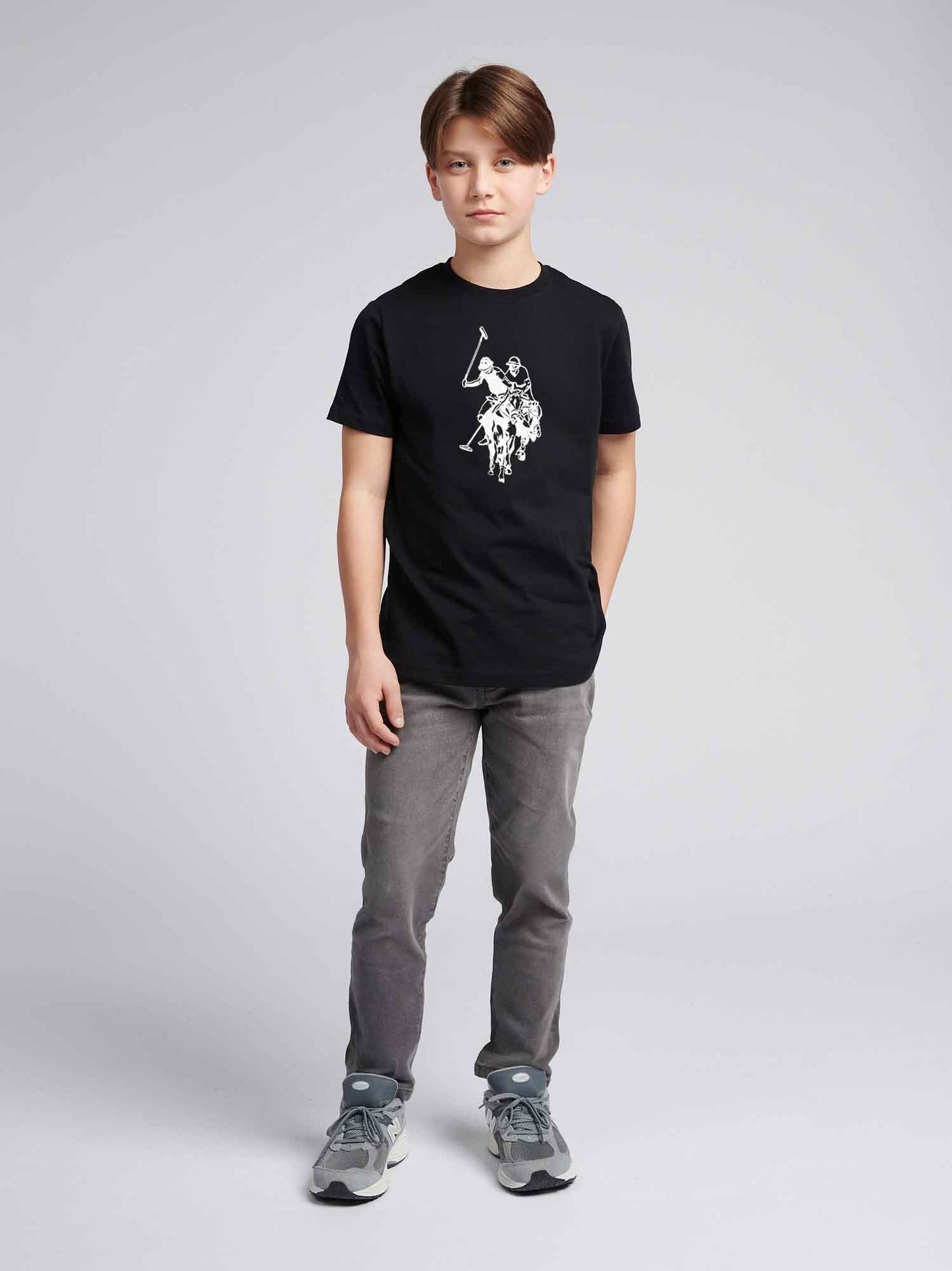 Boys Double Horsemen Graphic T-Shirt in Black