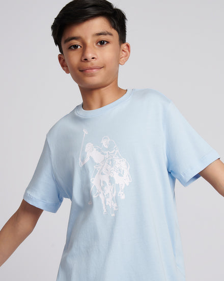 Boys Double Horsemen Graphic T-Shirt in Chambray Blue