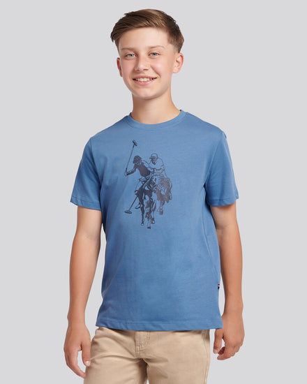 Boys Double Horsemen Graphic T-Shirt in Blue Horizon