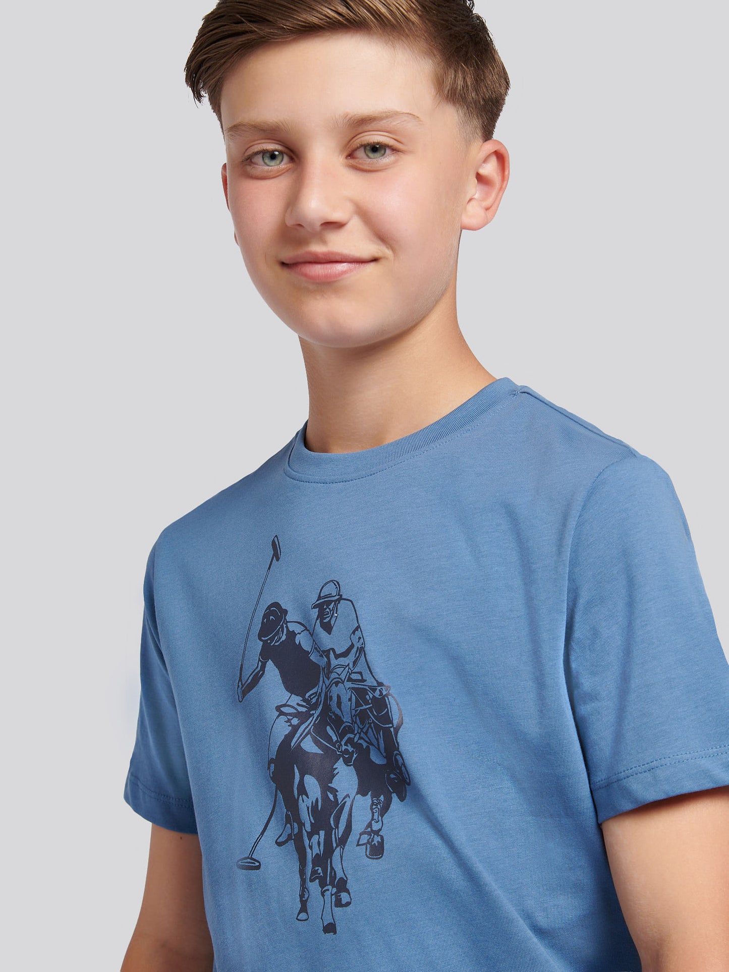 Boys Double Horsemen Graphic T-Shirt in Blue Horizon