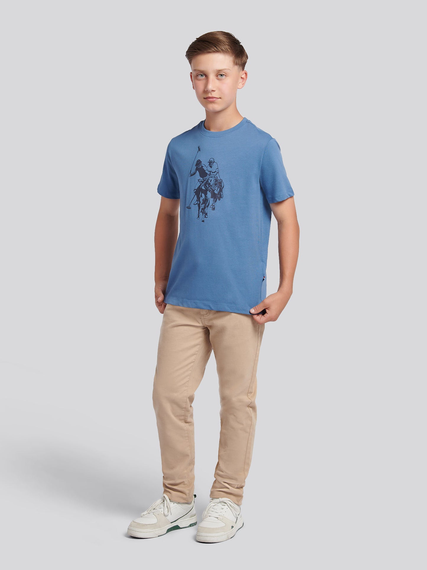 Boys Double Horsemen Graphic T-Shirt in Blue Horizon