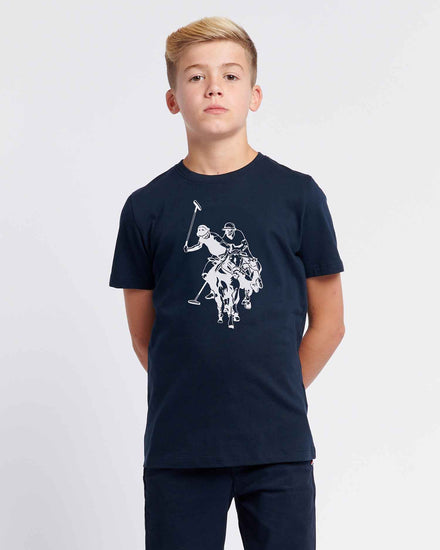 Boys Double Horsemen Graphic T-Shirt in Dark Sapphire Navy