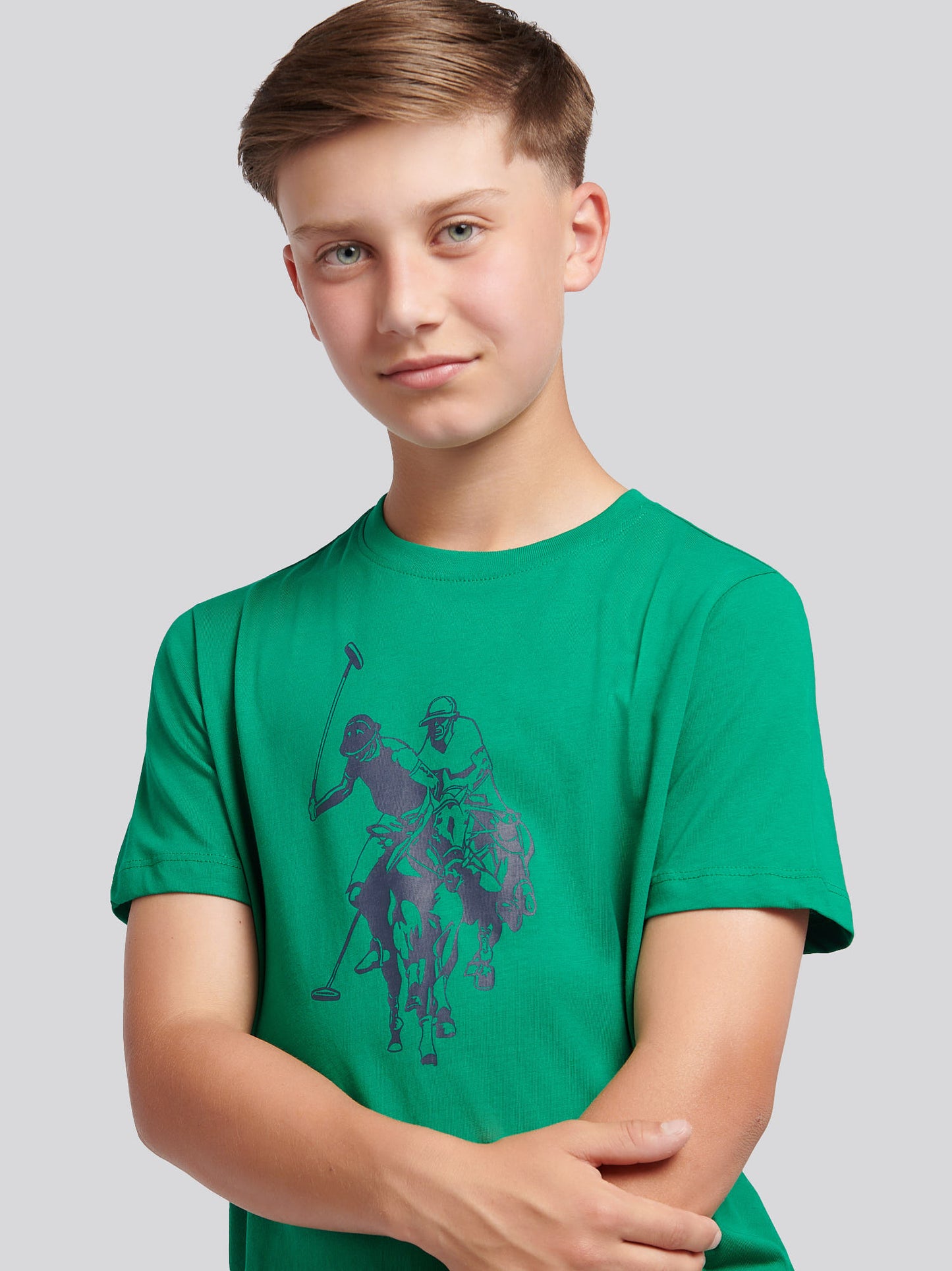 Boys Double Horsemen Graphic T-Shirt in Lush Meadow
