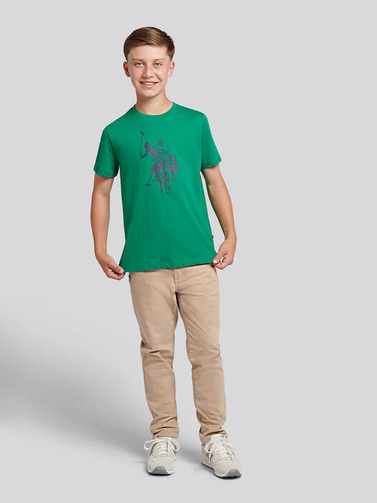 Boys Double Horsemen Graphic T-Shirt in Lush Meadow