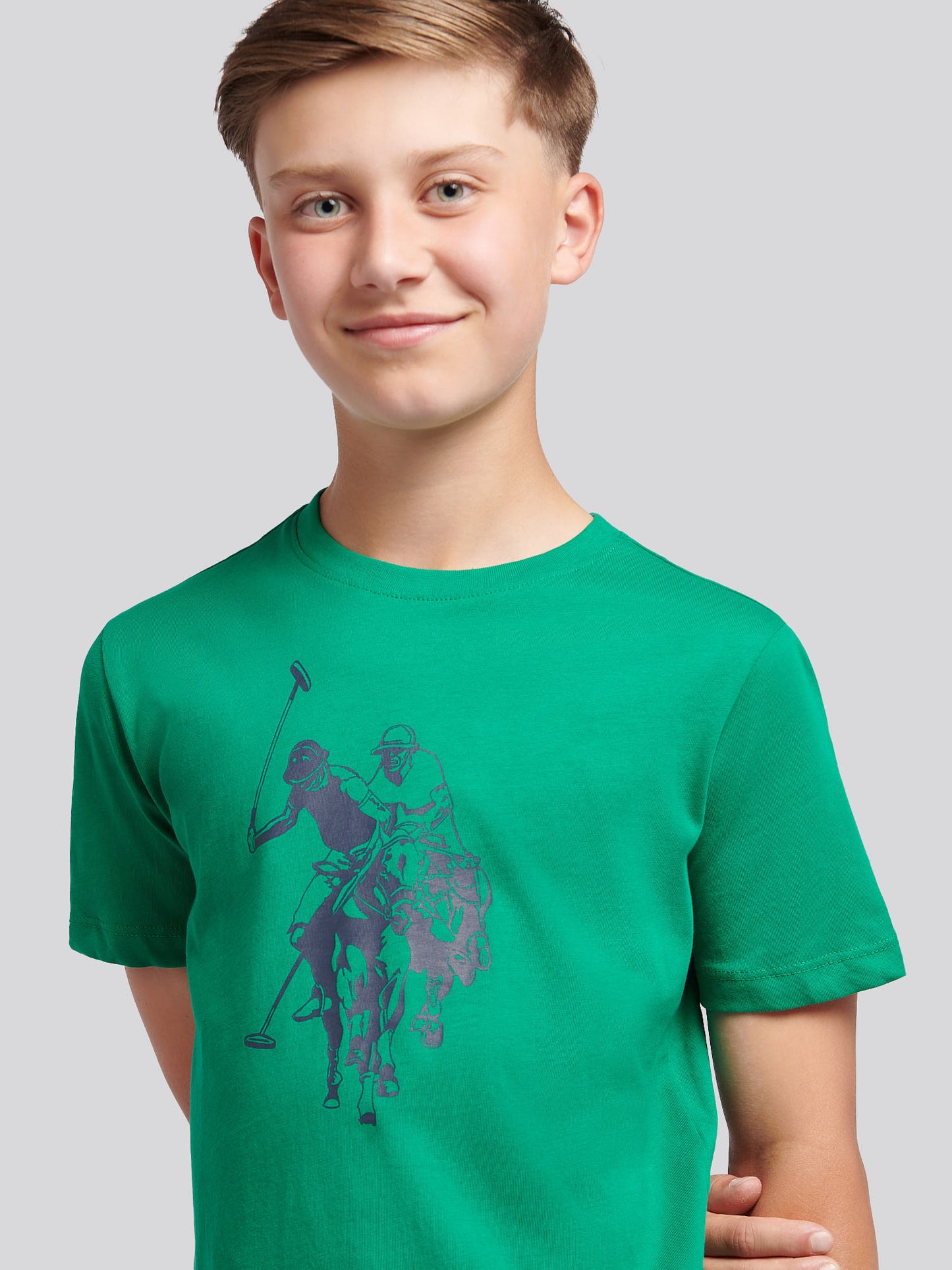 Boys Double Horsemen Graphic T-Shirt in Lush Meadow