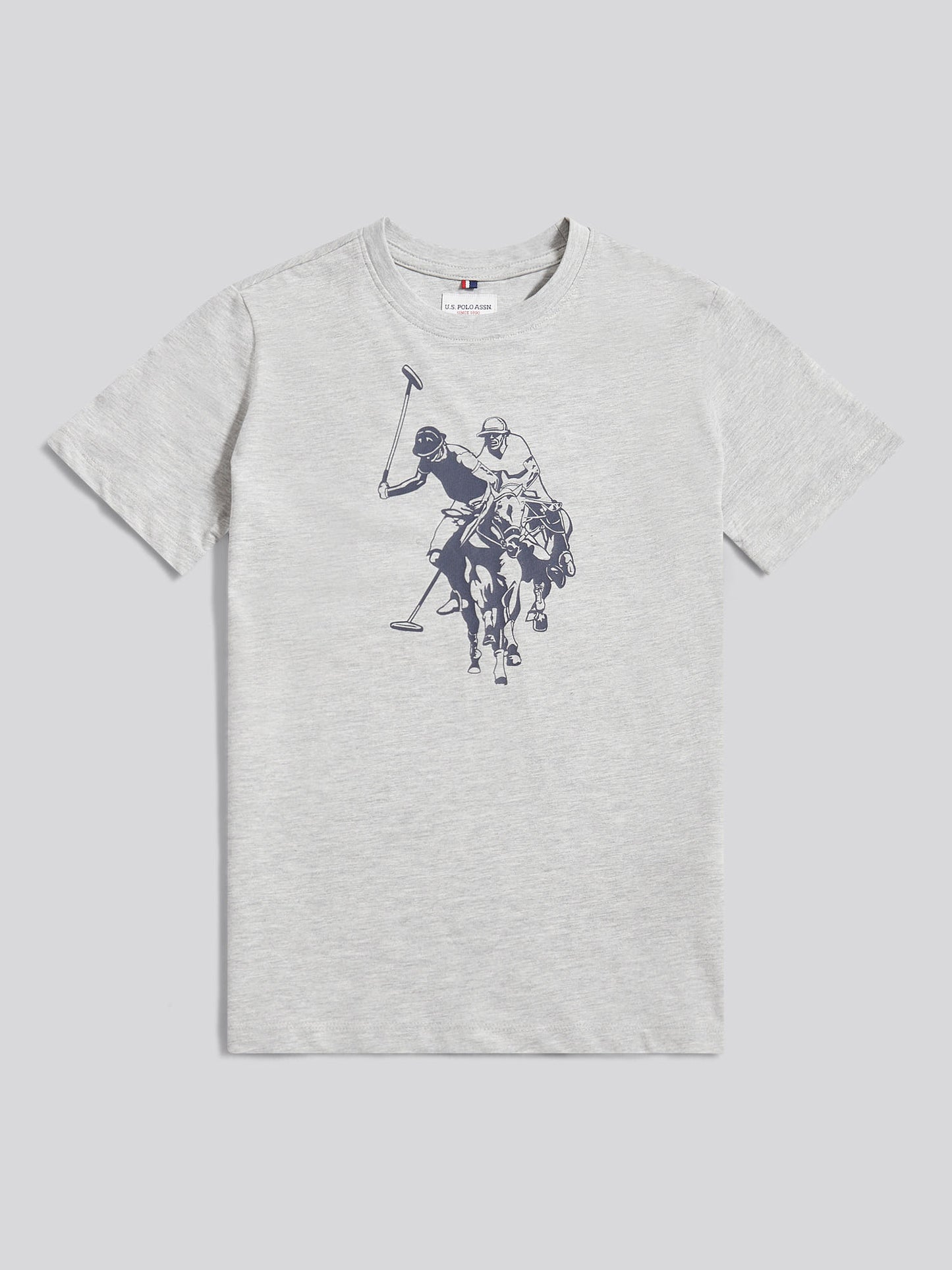 Boys Double Horsemen Graphic T-Shirt in Mid Grey Marl