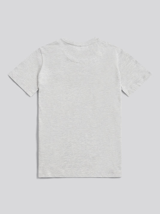 Boys Double Horsemen Graphic T-Shirt in Mid Grey Marl