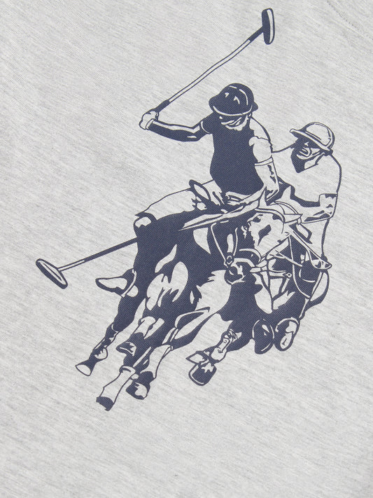 Boys Double Horsemen Graphic T-Shirt in Mid Grey Marl