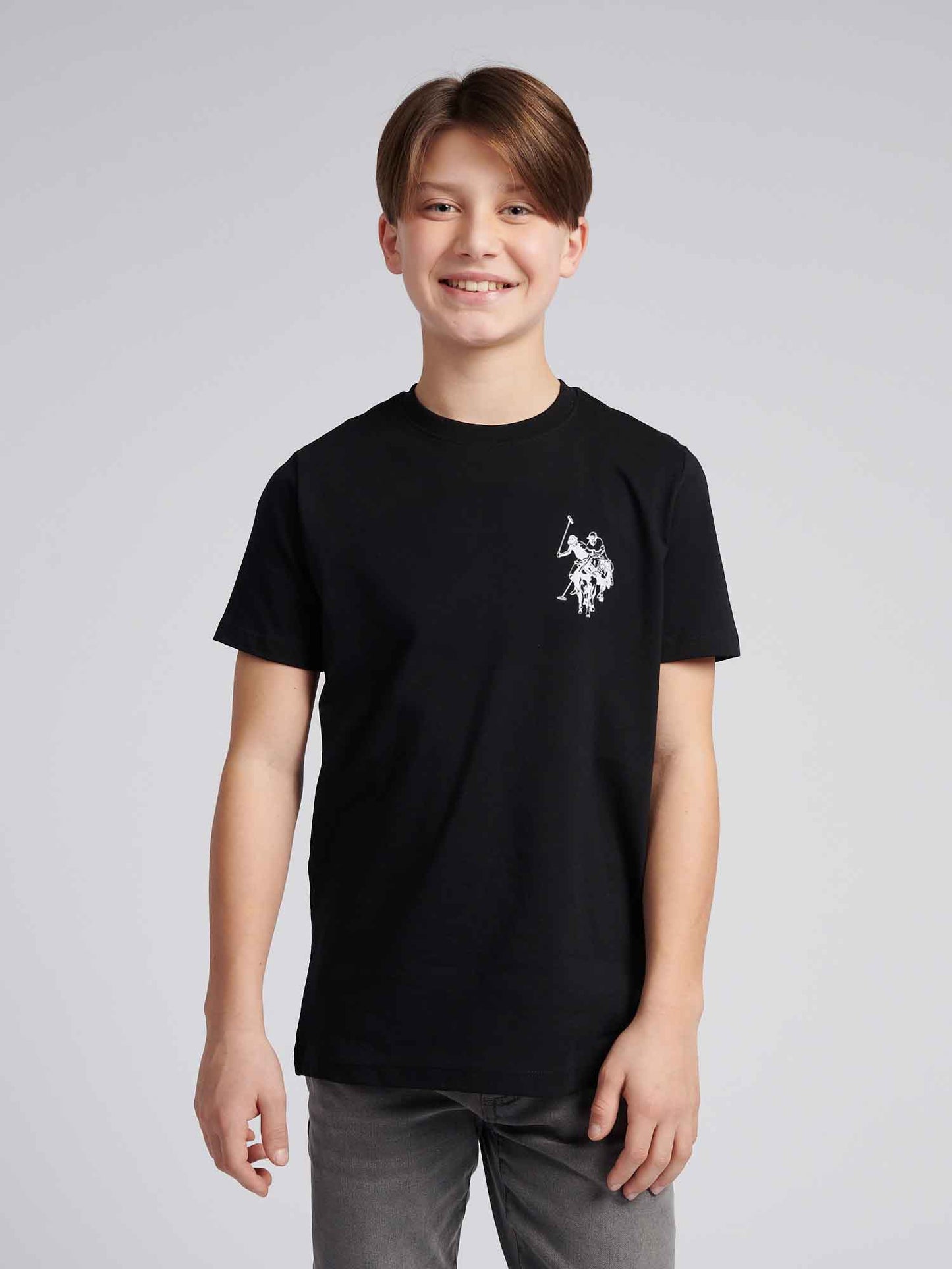 Boys Large Double Horsemen Graphic T-Shirt in Black