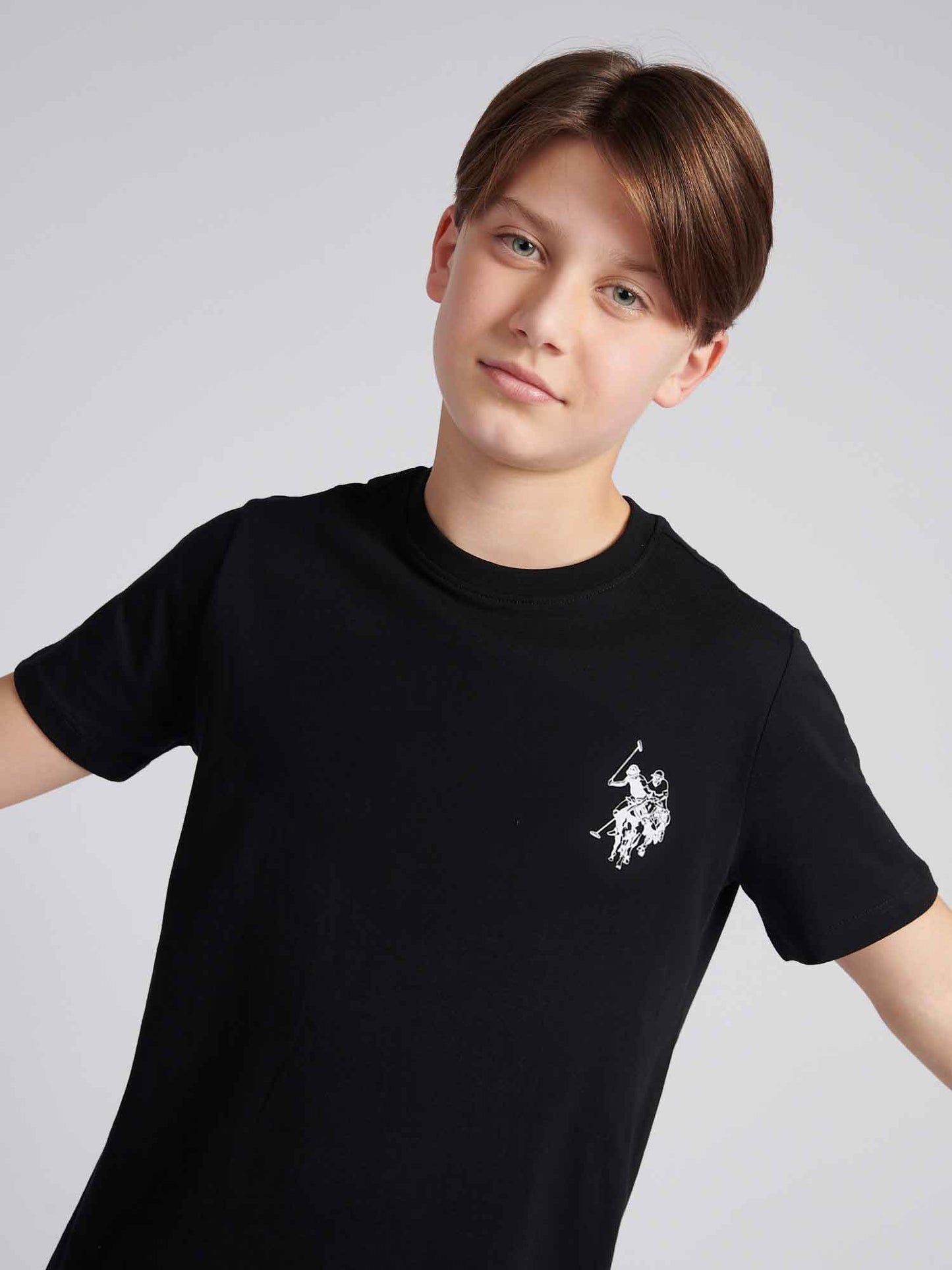 Boys Large Double Horsemen Graphic T-Shirt in Black