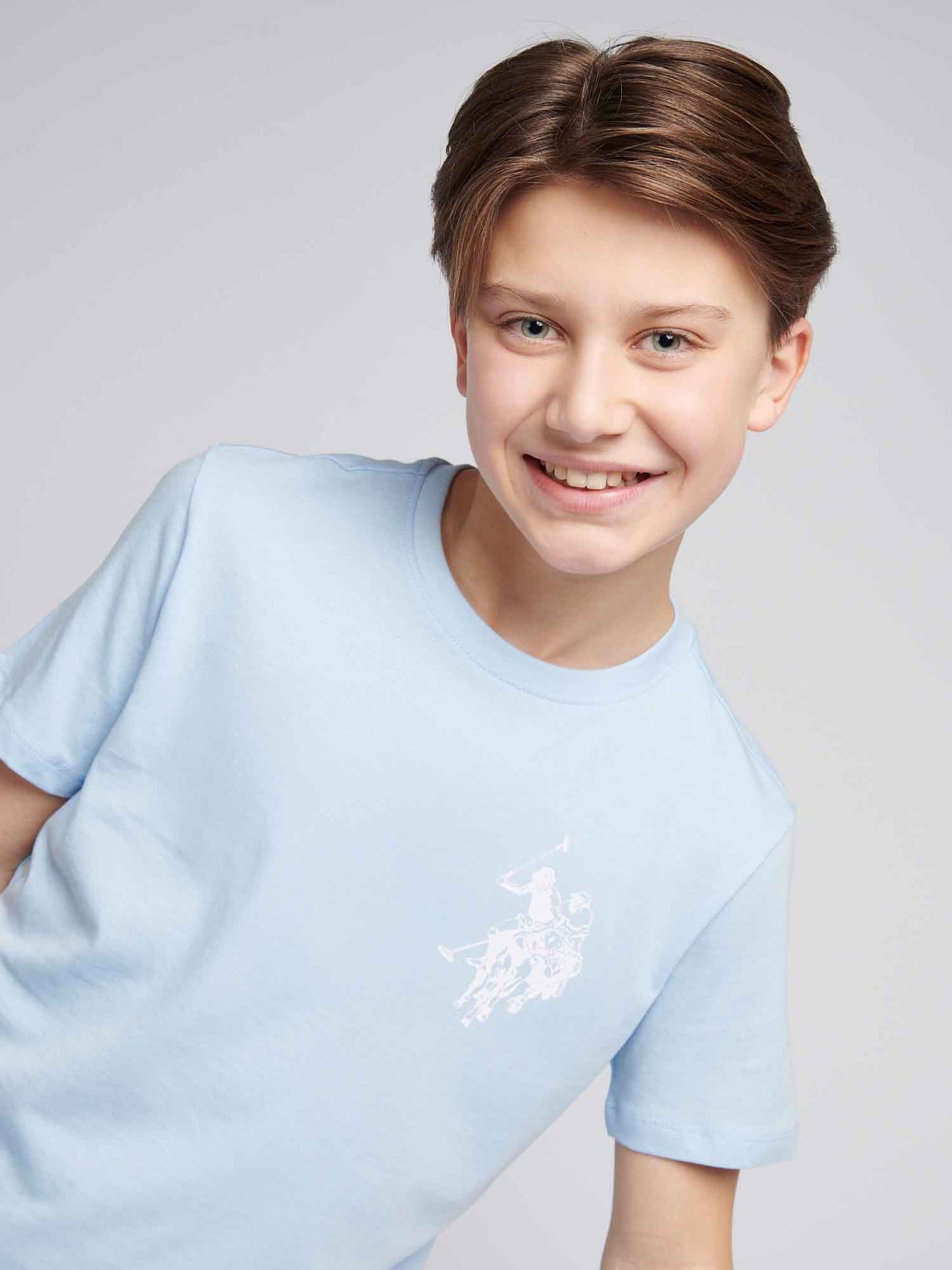 Boys Large Double Horsemen Graphic T-Shirt in Chambray Blue