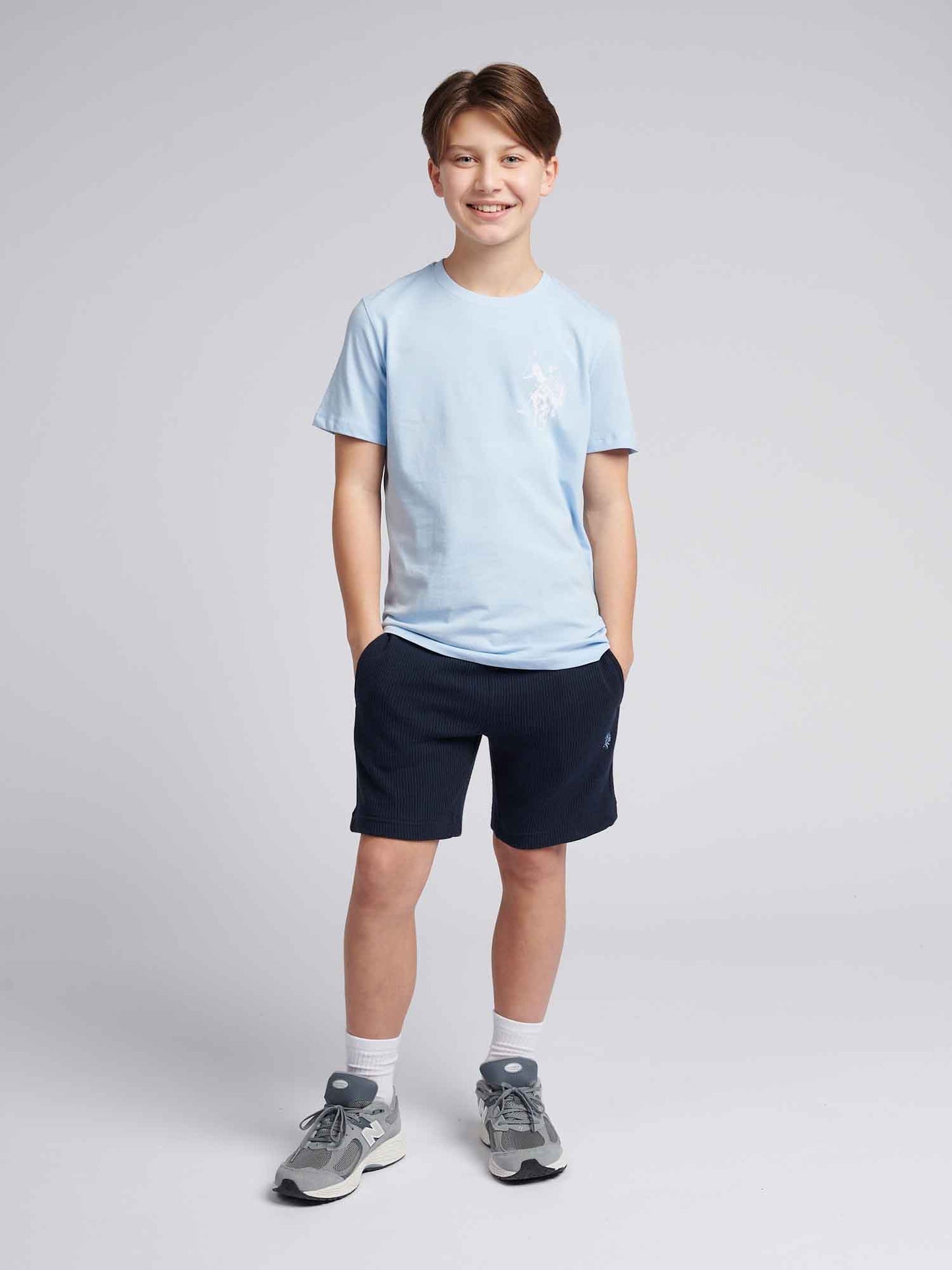 Boys Large Double Horsemen Graphic T-Shirt in Chambray Blue