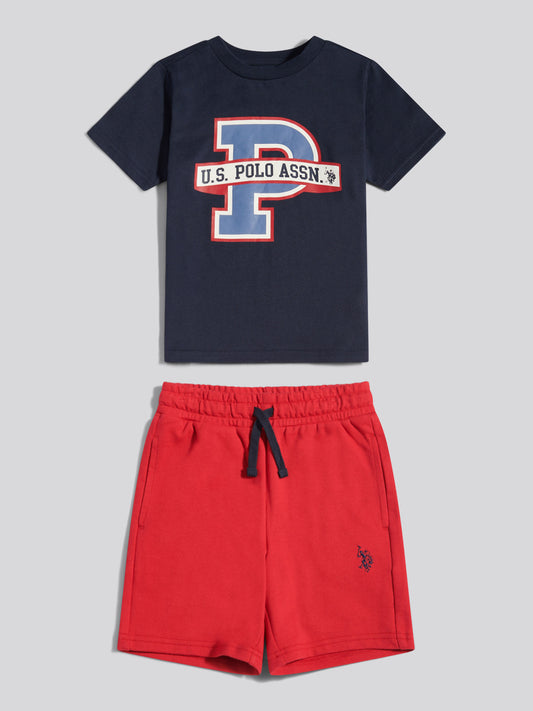 Boys P Graphic T-Shirt & Short Set Dark Sapphire Navy