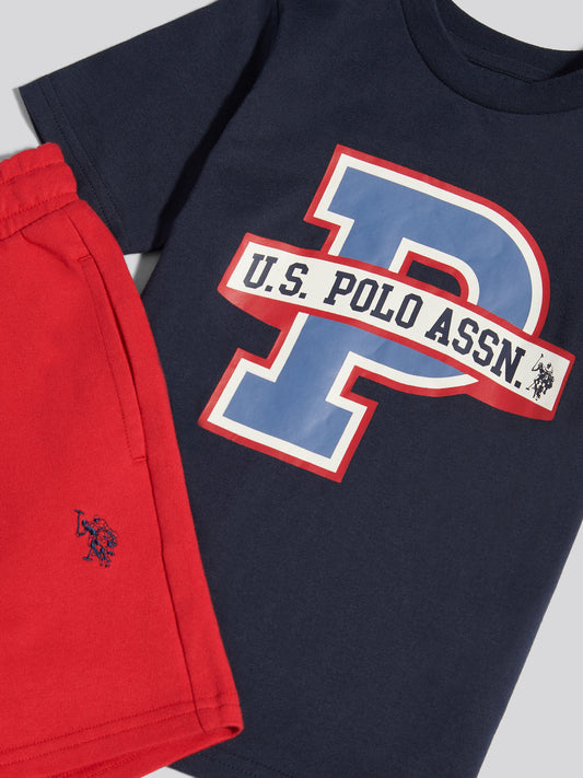 Boys P Graphic T-Shirt & Short Set Dark Sapphire Navy