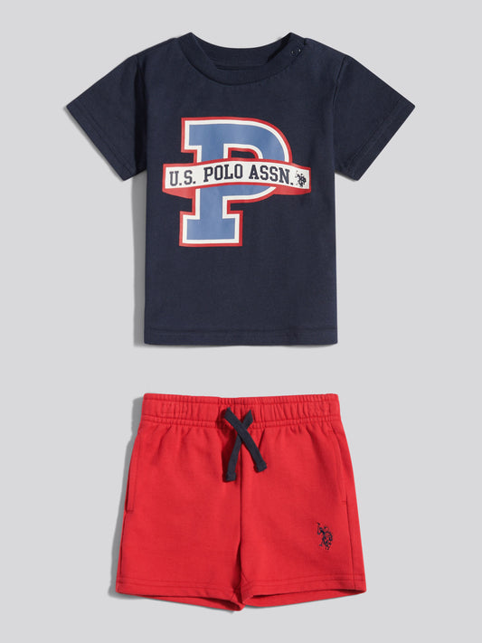 Boys P Graphic T-Shirt & Short Set Dark Sapphire Navy