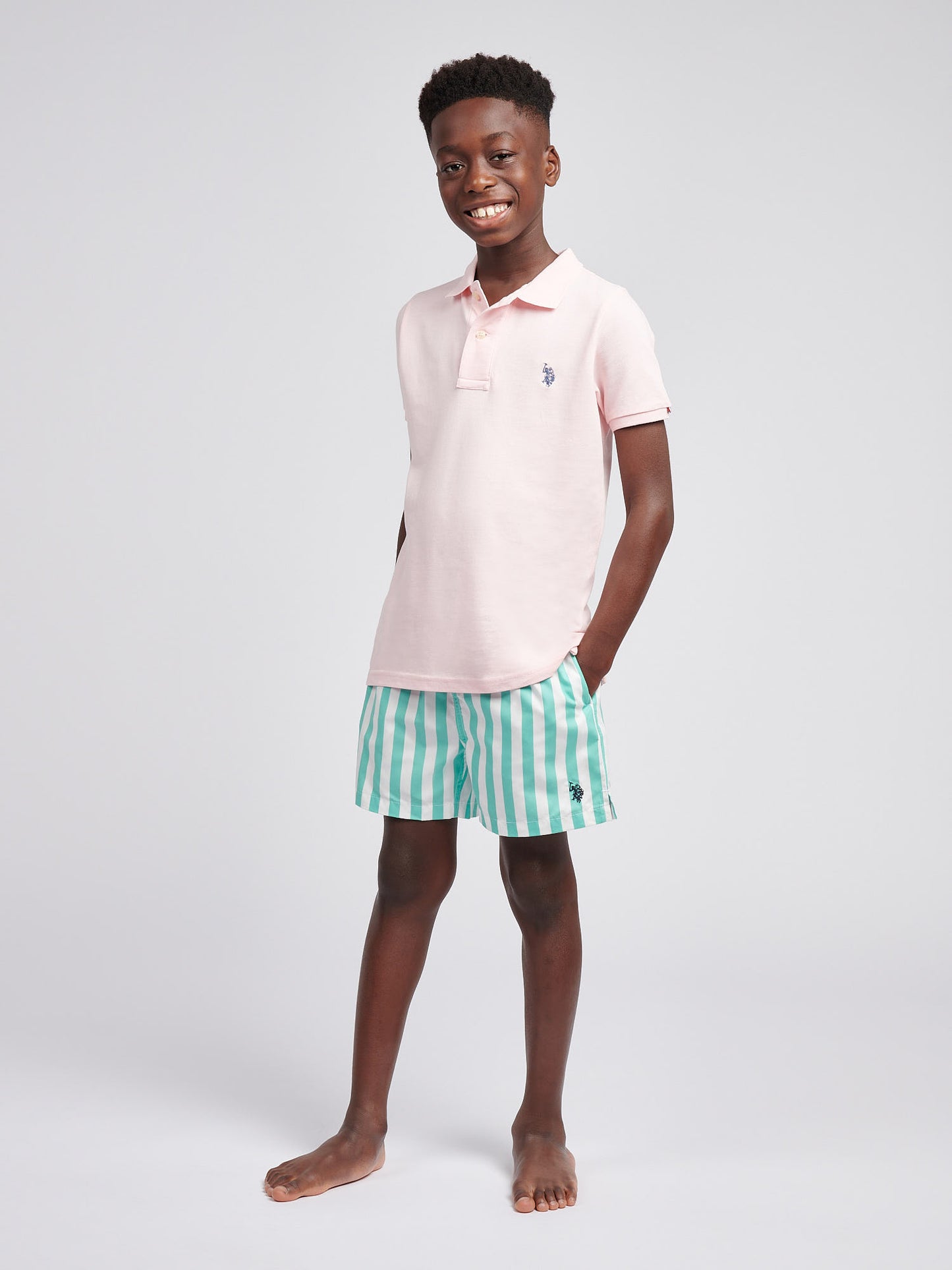 Boys Stripe Swim Short in Pool Blue