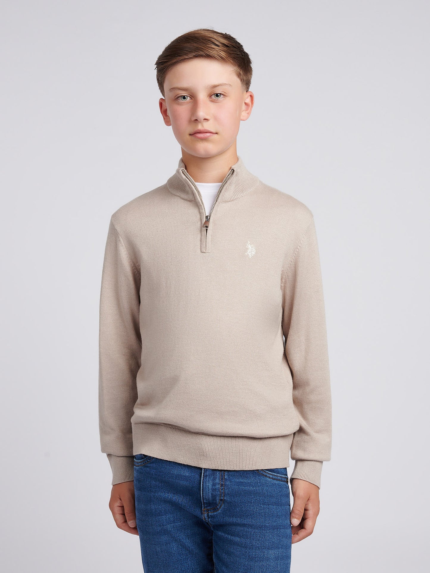 Boys Knitted Cotton Rich 1/4 Zip in Atmosphere