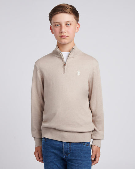 Boys Knitted Cotton Rich 1/4 Zip in Atmosphere