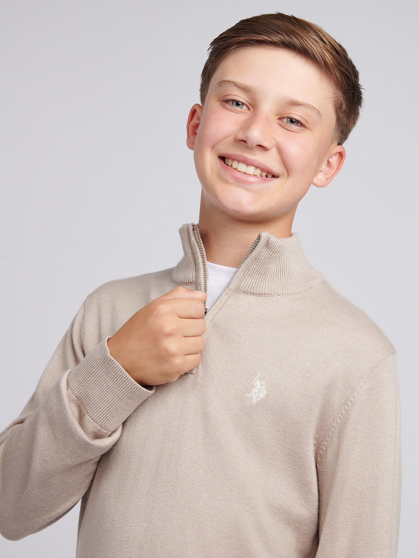 Boys Knitted Cotton Rich 1/4 Zip in Atmosphere