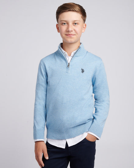 Boys Knitted Cotton Rich 1/4 Zip in Parisian Blue Marl