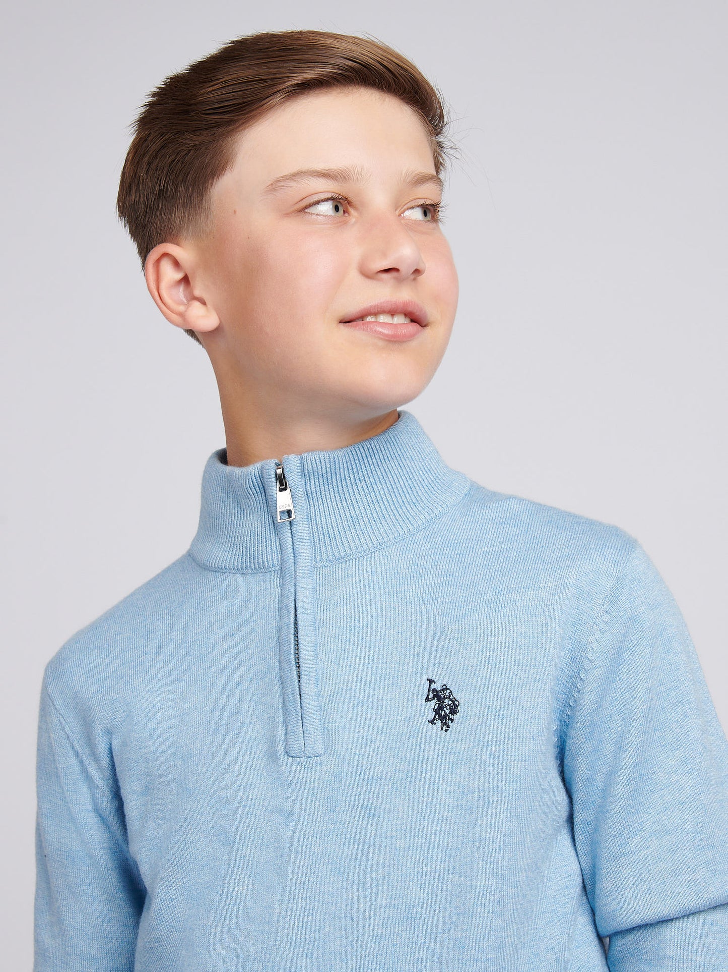 Boys Knitted Cotton Rich 1/4 Zip in Parisian Blue Marl
