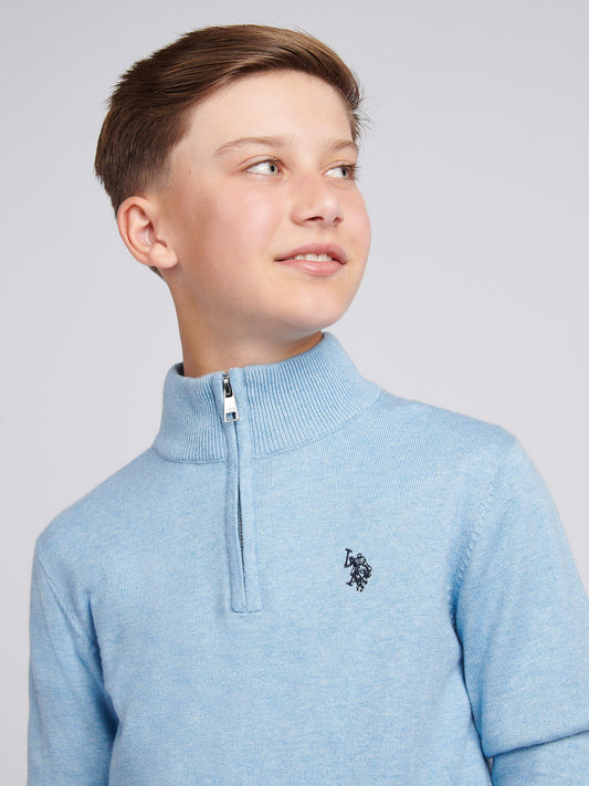 Boys Knitted Cotton Rich 1/4 Zip in Parisian Blue Marl