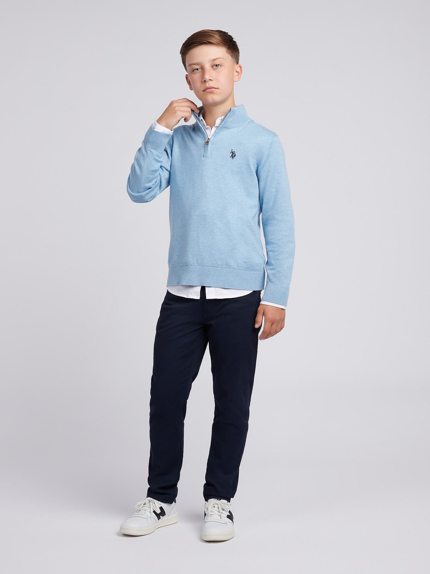 Boys Knitted Cotton Rich 1/4 Zip in Parisian Blue Marl