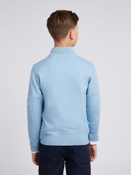 Boys Knitted Cotton Rich 1/4 Zip in Parisian Blue Marl