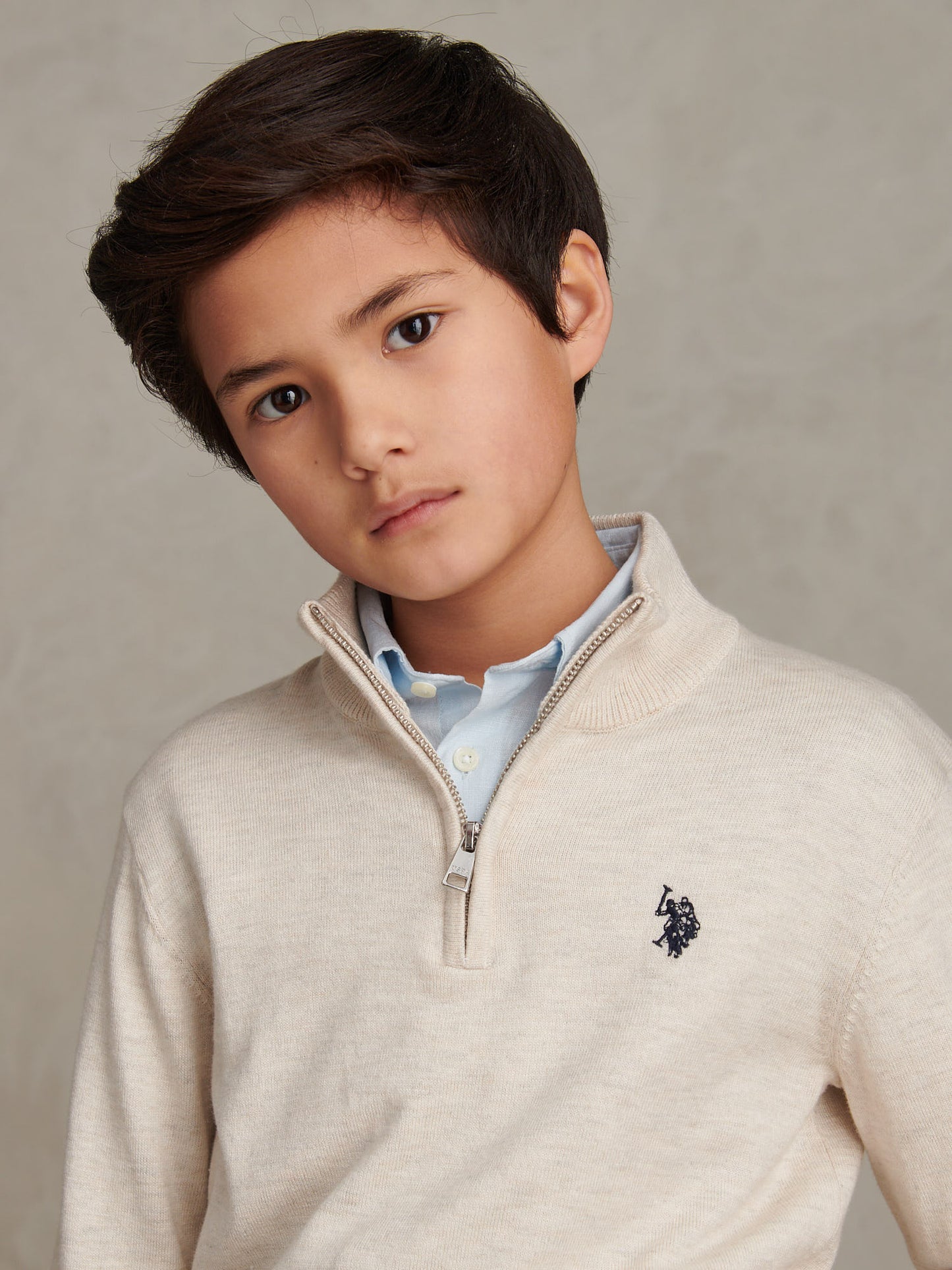 Boys Knitted Cotton Rich 1/4 Zip Birch Marl