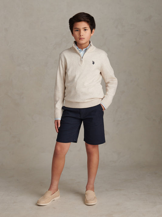 Boys Knitted Cotton Rich 1/4 Zip Birch Marl